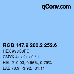 カラーコード: RGB 147.9 200.2 252.6 | qconv.com