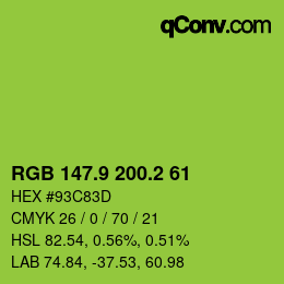 カラーコード: RGB 147.9 200.2 61 | qconv.com