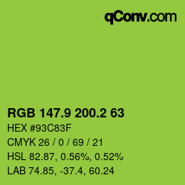カラーコード: RGB 147.9 200.2 63 | qconv.com