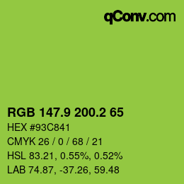 カラーコード: RGB 147.9 200.2 65 | qconv.com