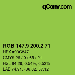 カラーコード: RGB 147.9 200.2 71 | qconv.com