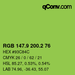 カラーコード: RGB 147.9 200.2 76 | qconv.com