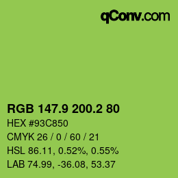 カラーコード: RGB 147.9 200.2 80 | qconv.com