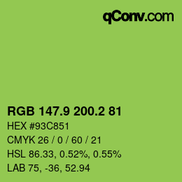 カラーコード: RGB 147.9 200.2 81 | qconv.com