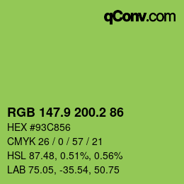 カラーコード: RGB 147.9 200.2 86 | qconv.com