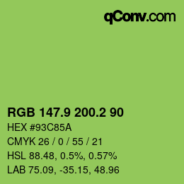 カラーコード: RGB 147.9 200.2 90 | qconv.com