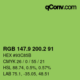 カラーコード: RGB 147.9 200.2 91 | qconv.com