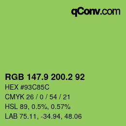 カラーコード: RGB 147.9 200.2 92 | qconv.com
