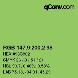 カラーコード: RGB 147.9 200.2 98 | qconv.com