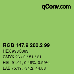 カラーコード: RGB 147.9 200.2 99 | qconv.com