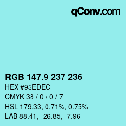 Color code: RGB 147.9 237 236 | qconv.com