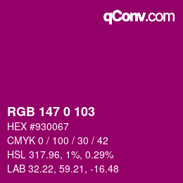 Color code: RGB 147 0 103 | qconv.com