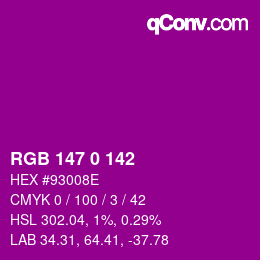 Color code: RGB 147 0 142 | qconv.com