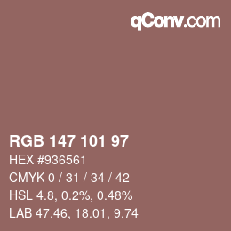 Color code: RGB 147 101 97 | qconv.com