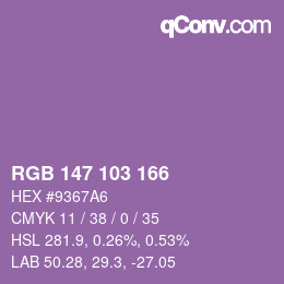 Color code: RGB 147 103 166 | qconv.com