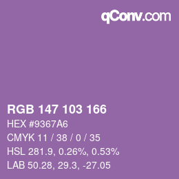 カラーコード: RGB 147 103 166 | qconv.com