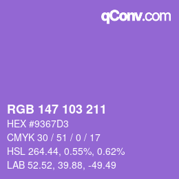 Color code: RGB 147 103 211 | qconv.com