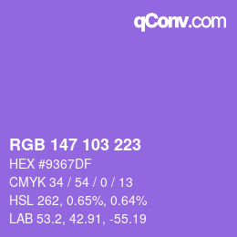 Color code: RGB 147 103 223 | qconv.com