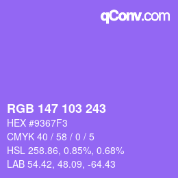 Color code: RGB 147 103 243 | qconv.com