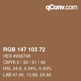 颜色代码: RGB 147 103 72 | qconv.com