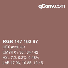 Color code: RGB 147 103 97 | qconv.com