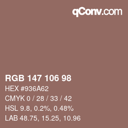 颜色代码: RGB 147 106 98 | qconv.com