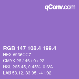 カラーコード: RGB 147 108.4 199.4 | qconv.com