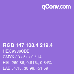 カラーコード: RGB 147 108.4 219.4 | qconv.com