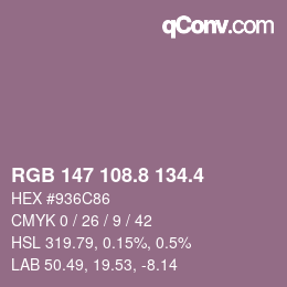 カラーコード: RGB 147 108.8 134.4 | qconv.com