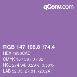 カラーコード: RGB 147 108.8 174.4 | qconv.com