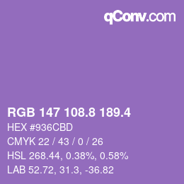 カラーコード: RGB 147 108.8 189.4 | qconv.com