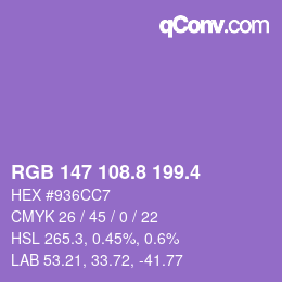 カラーコード: RGB 147 108.8 199.4 | qconv.com