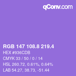 カラーコード: RGB 147 108.8 219.4 | qconv.com