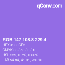 カラーコード: RGB 147 108.8 229.4 | qconv.com