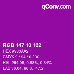 カラーコード: RGB 147 10 162 | qconv.com
