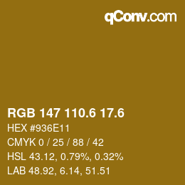 カラーコード: RGB 147 110.6 17.6 | qconv.com