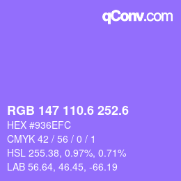 カラーコード: RGB 147 110.6 252.6 | qconv.com