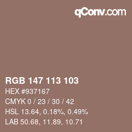 カラーコード: RGB 147 113 103 | qconv.com