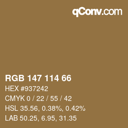 Color code: RGB 147 114 66 | qconv.com