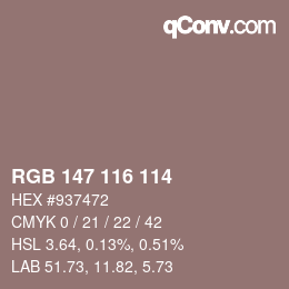 Color code: RGB 147 116 114 | qconv.com