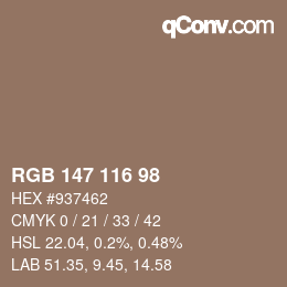 Farbcode: RGB 147 116 98 | qconv.com