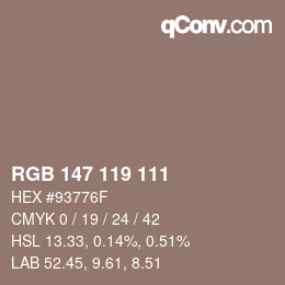 Farbcode: RGB 147 119 111 | qconv.com