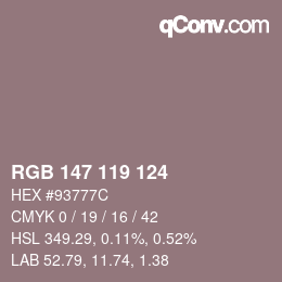 Color code: RGB 147 119 124 | qconv.com
