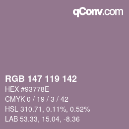 カラーコード: RGB 147 119 142 | qconv.com