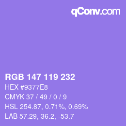 Color code: RGB 147 119 232 | qconv.com