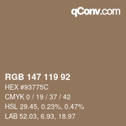 颜色代码: RGB 147 119 92 | qconv.com