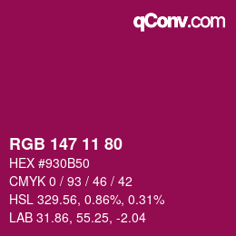 カラーコード: RGB 147 11 80 | qconv.com