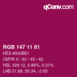 颜色代码: RGB 147 11 81 | qconv.com
