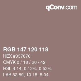 颜色代码: RGB 147 120 118 | qconv.com