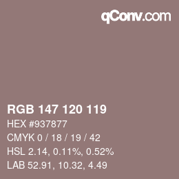Color code: RGB 147 120 119 | qconv.com